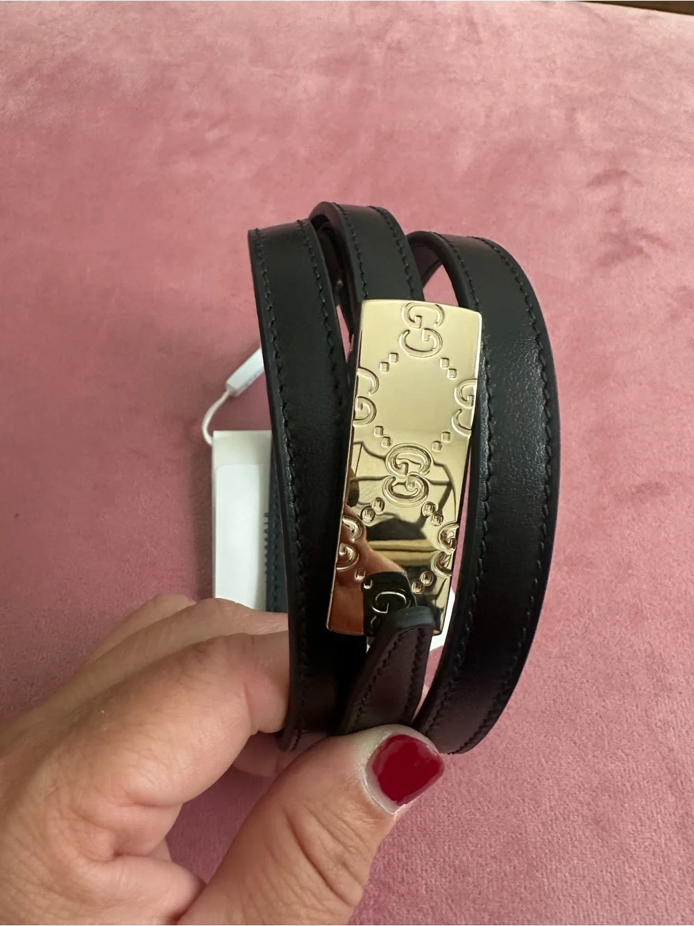 GUCCI Plutone Black Leather Belt 80